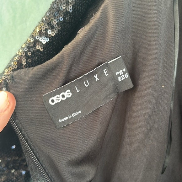 NWOT ASOS LUXE halterneck wire lace shoulder mini dress in black sequin, 4 - Picture 4 of 12